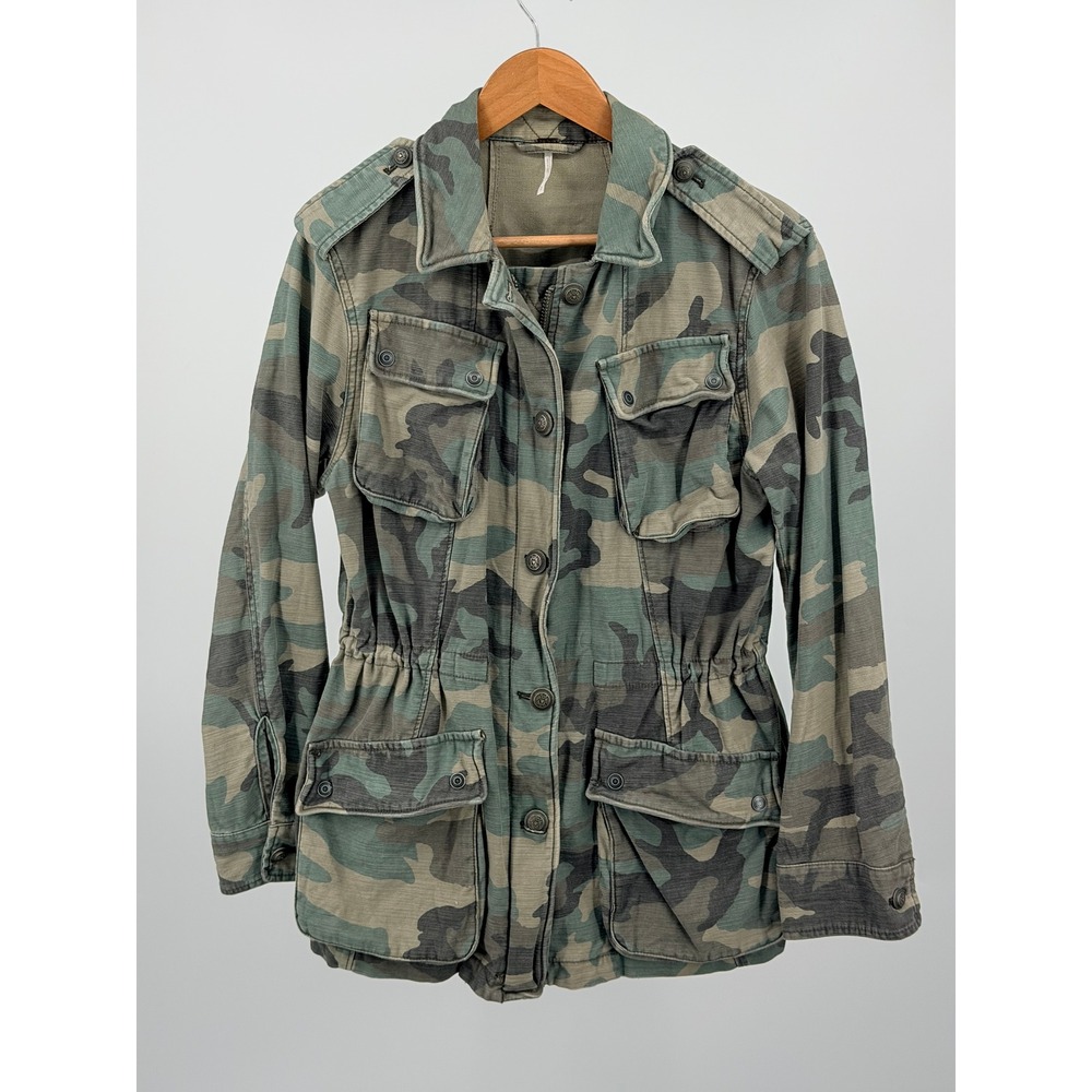 Free People Field Jacket Women S Camo Utility Military Drawstring OB500801